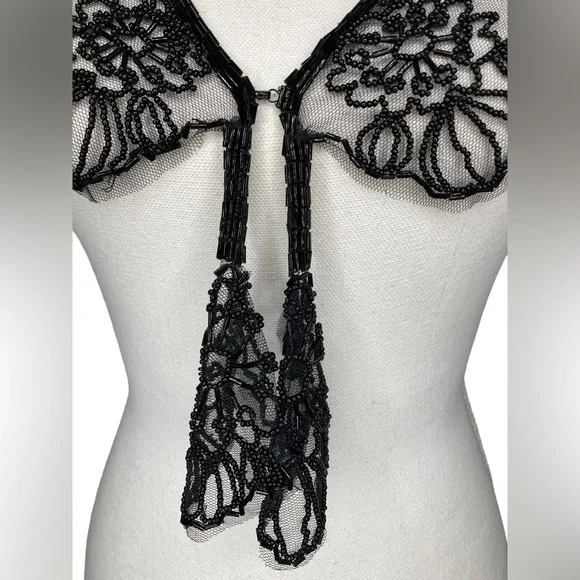 Vintage Black Beaded Mesh Floral Design Bolero Collar Shaw Belt Multi-way Piece - Picture 11 of 16